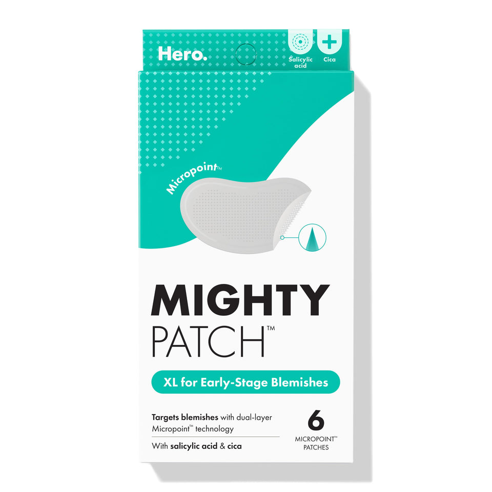 Mighty Patch front packaging showing product benefits and 6 XL patches