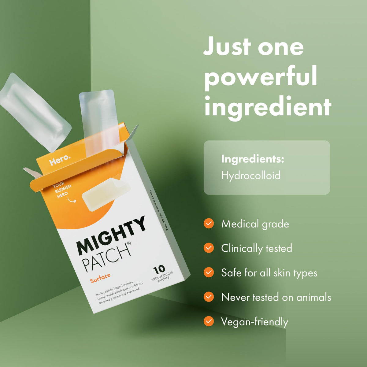 Translucent matte finish of Mighty Patch on skin offering discreet, low-profile wear