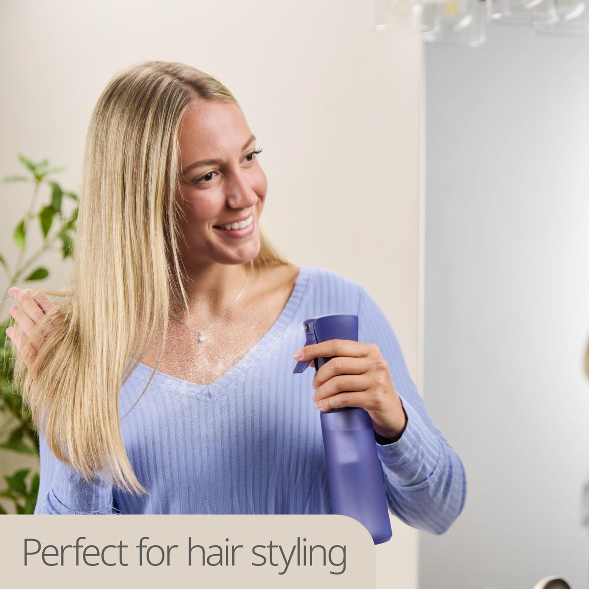 MIGHTY STRONG held while styling hair for even dampening and control