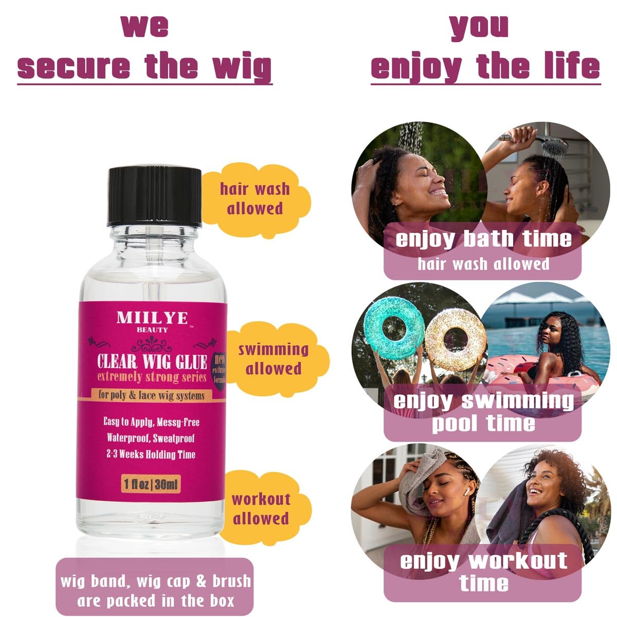 MIILYE BEAUTY remover bottle close-up showing fast clean removal benefit