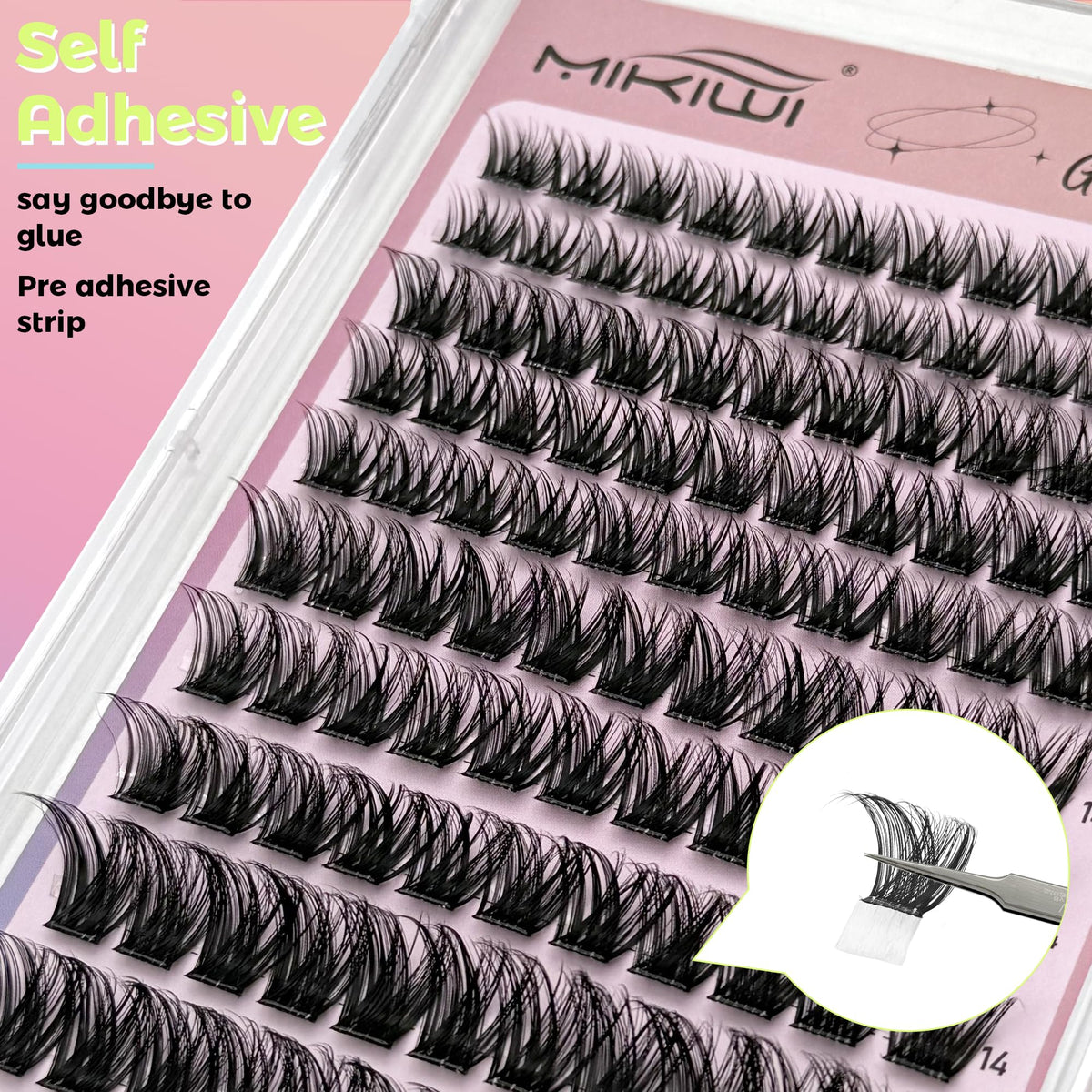 mikiwi hands applying a cluster demonstrating easy glue-free application
