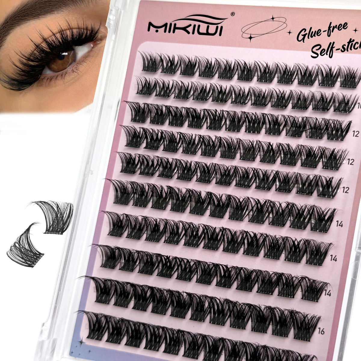 mikiwi front packaging showing lash clusters and branding for quick selection