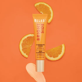 Milani Bright Side texture swatch highlighting creamy glow and blendability benefit