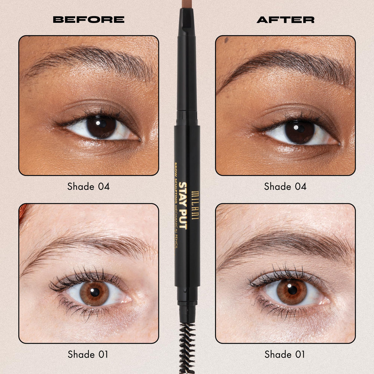 Milani swatch medium brown demonstrating true-to-shade payoff benefit