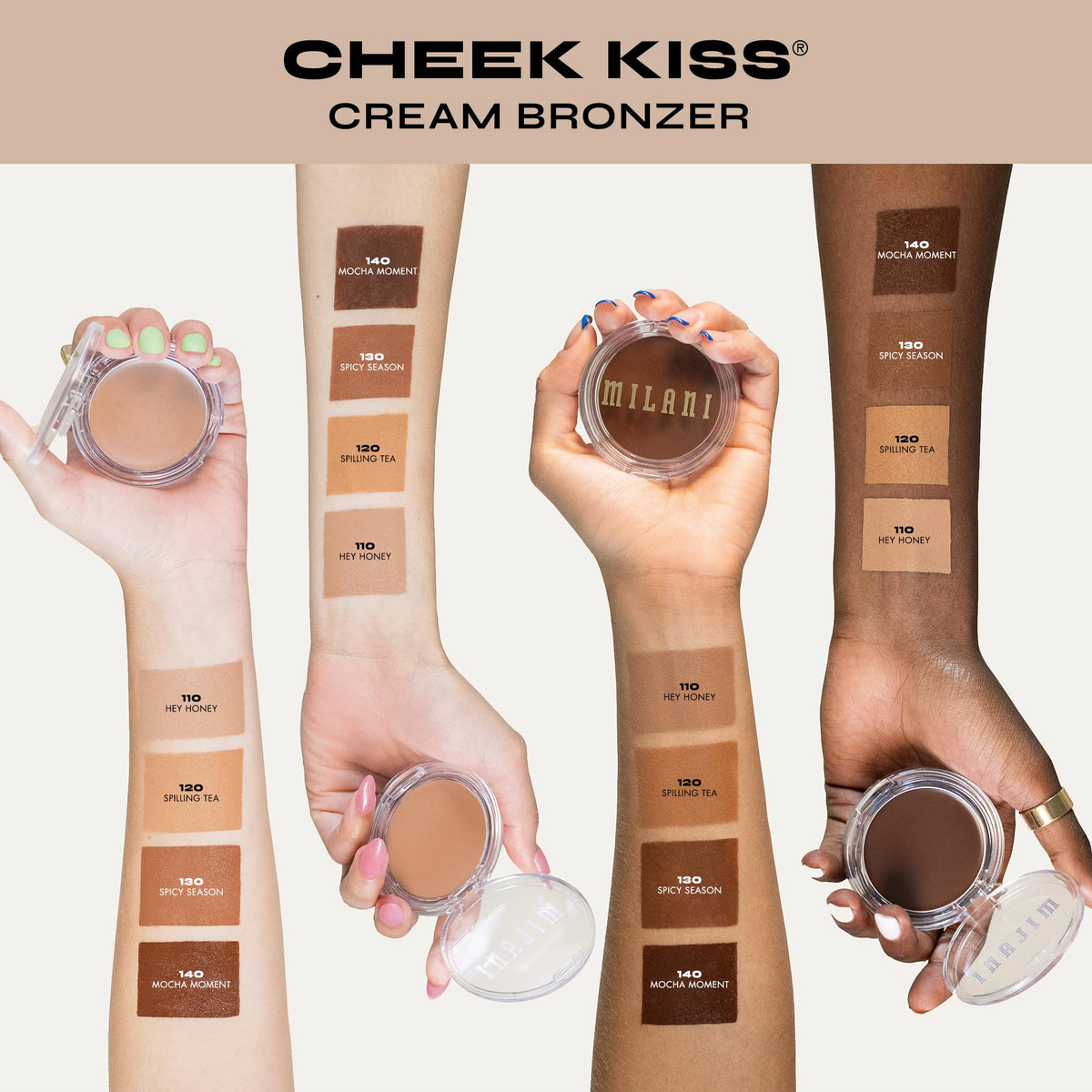 Milani product applied with fingers demonstrating quick, natural blending