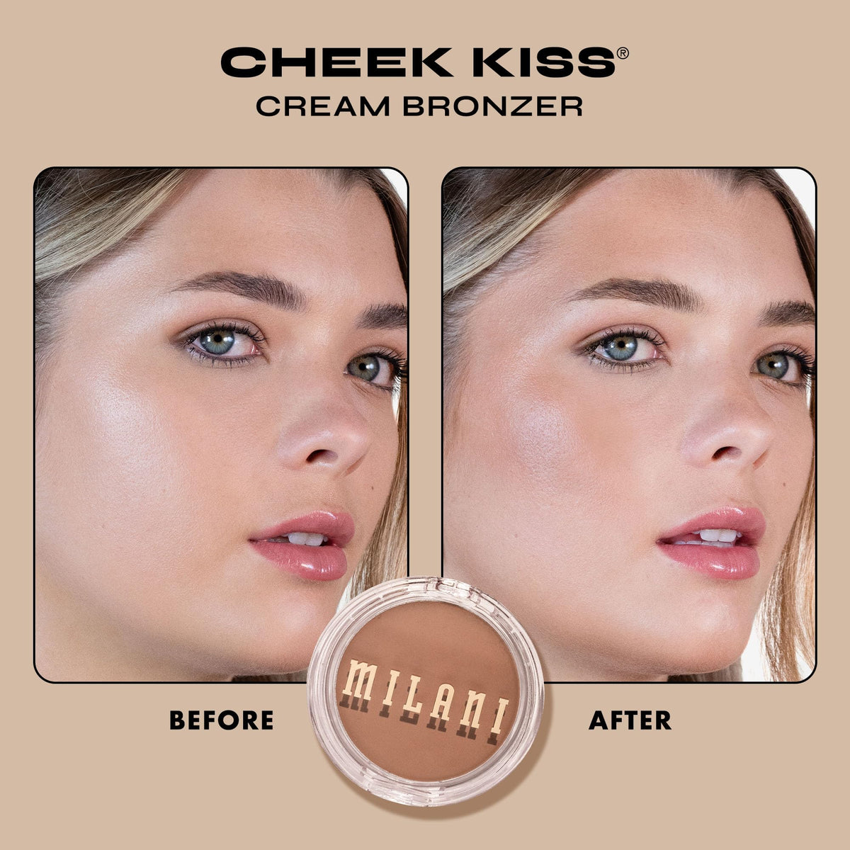 Milani Cheek Kiss cream bronzer swatch close-up shows smooth blendable payoff