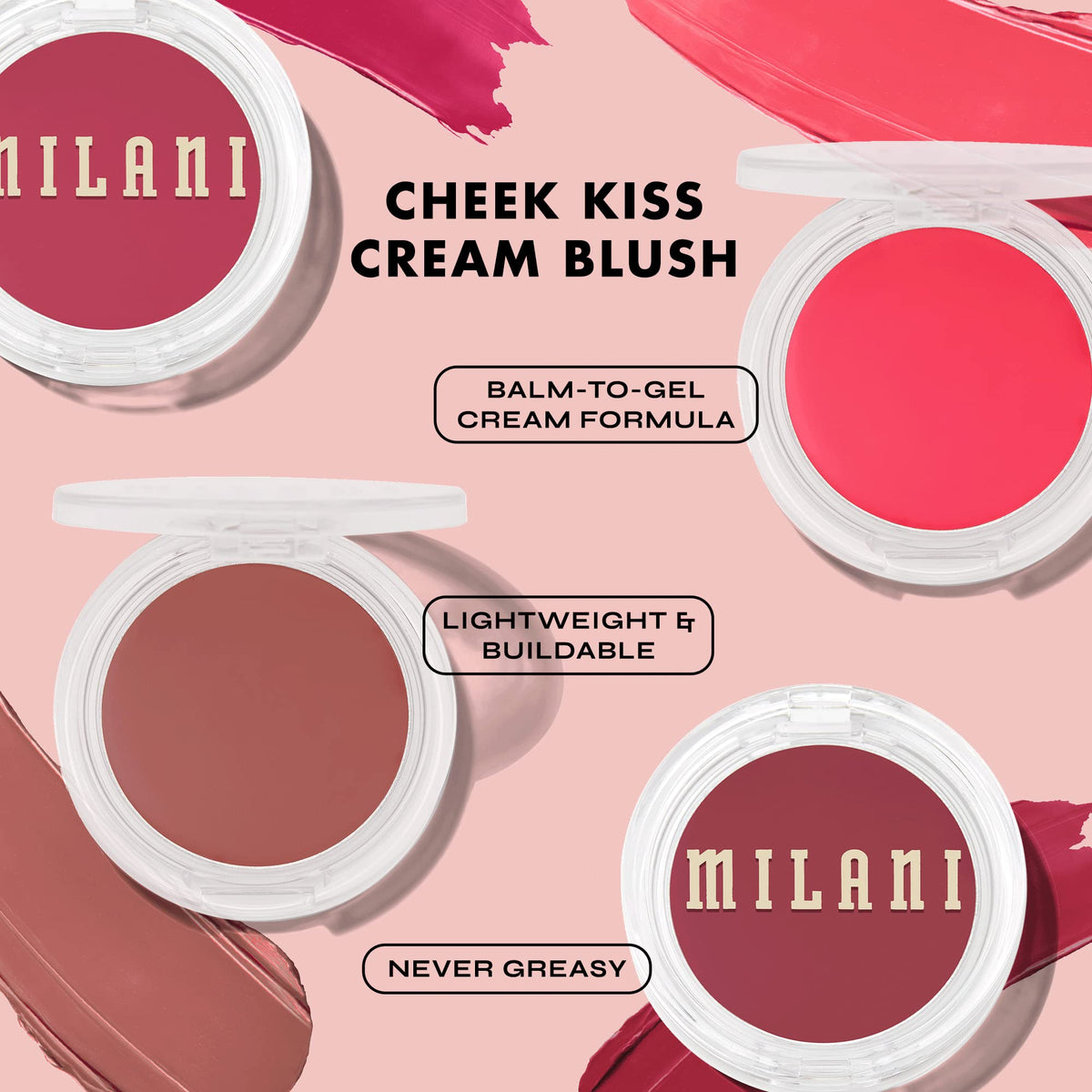 Milani close-up of blush texture swipe showing smooth blendability benefit