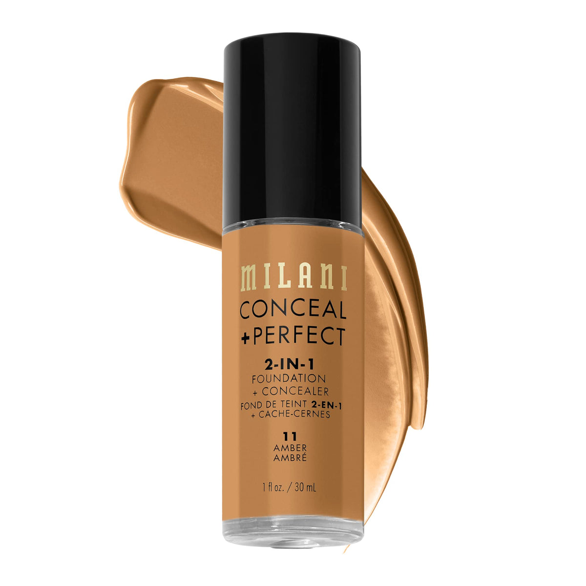 Milani front packaging showing bottle and shade, highlights coverage benefit