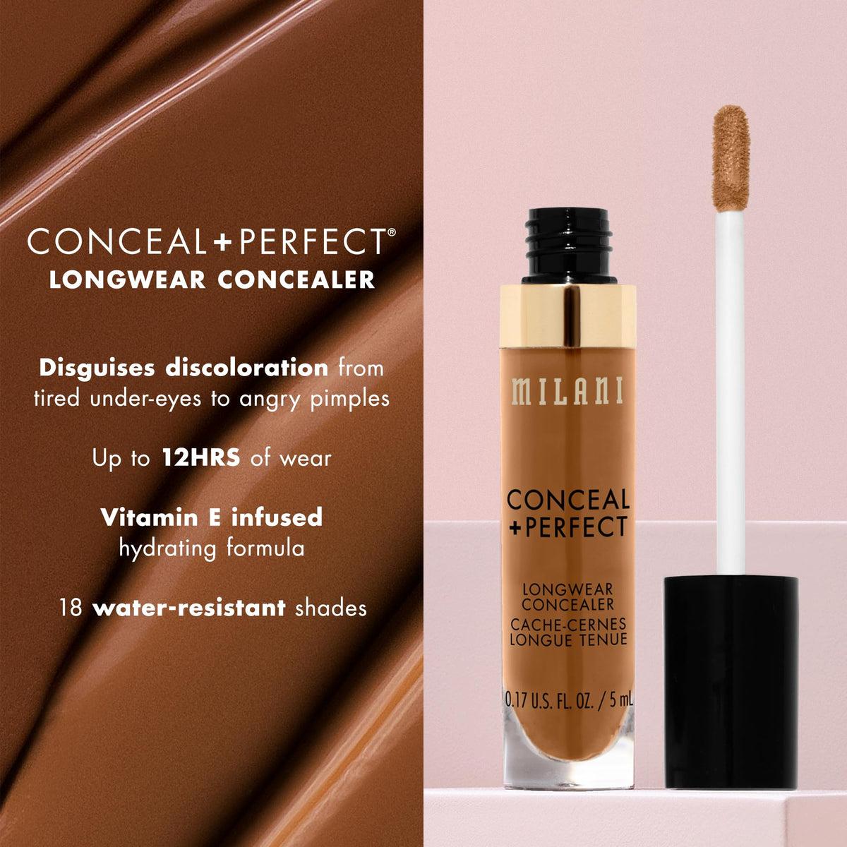 Milani concealer texture swatch of Medium Beige illustrating creamy full coverage