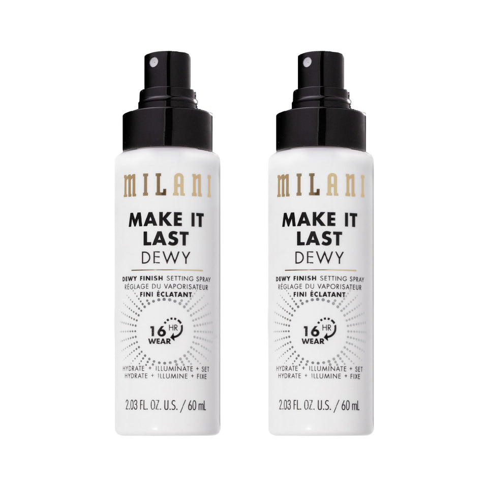 Milani front packaging of Make It Last Dewy setting spray showing bottle and label for easy identification