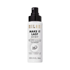 Milani front packaging showing dewy setting spray for radiant glow