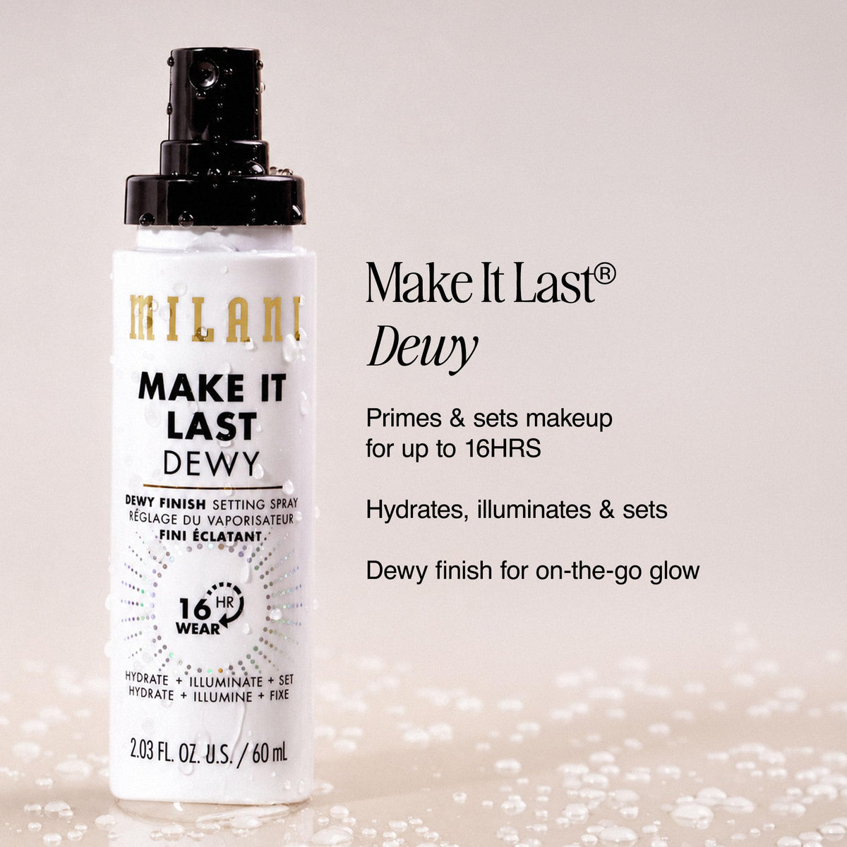 Milani mist action close-up demonstrating even fine spray coverage