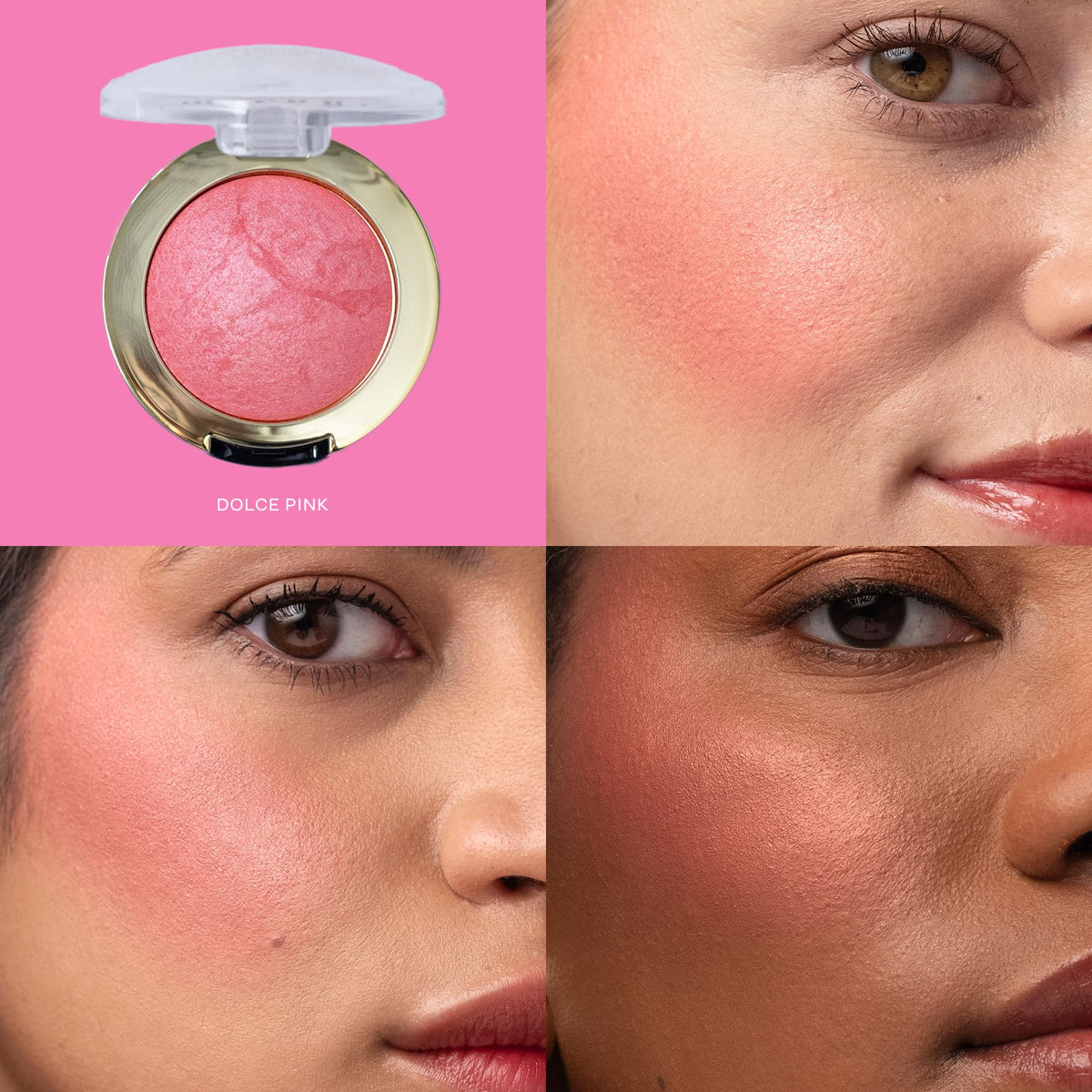 Milani Dolce Pink swatch on arm showing buildable rosy payoff on skin