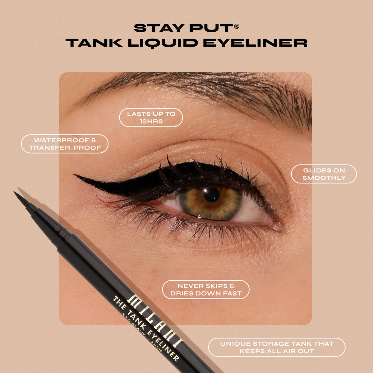 Milani felt tip close-up demonstrating precision for sharp lines and no-skip application