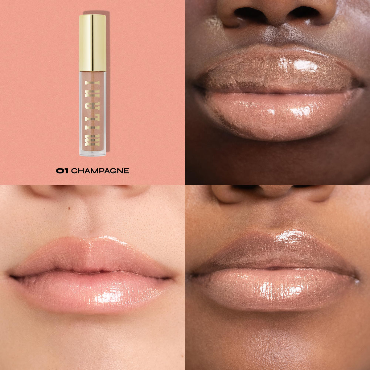 Milani close-up applicator showing lip-maximizing tip for even product spread and shine