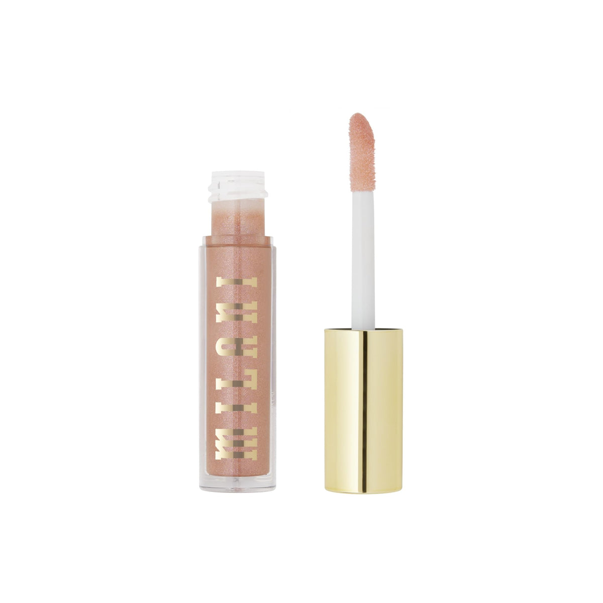 Milani gloss layered over lipstick showing added shine and dimension to color