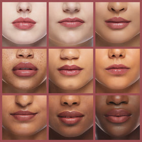 Milani lip swatch on lips showing Rosewood shade and hydrated shine