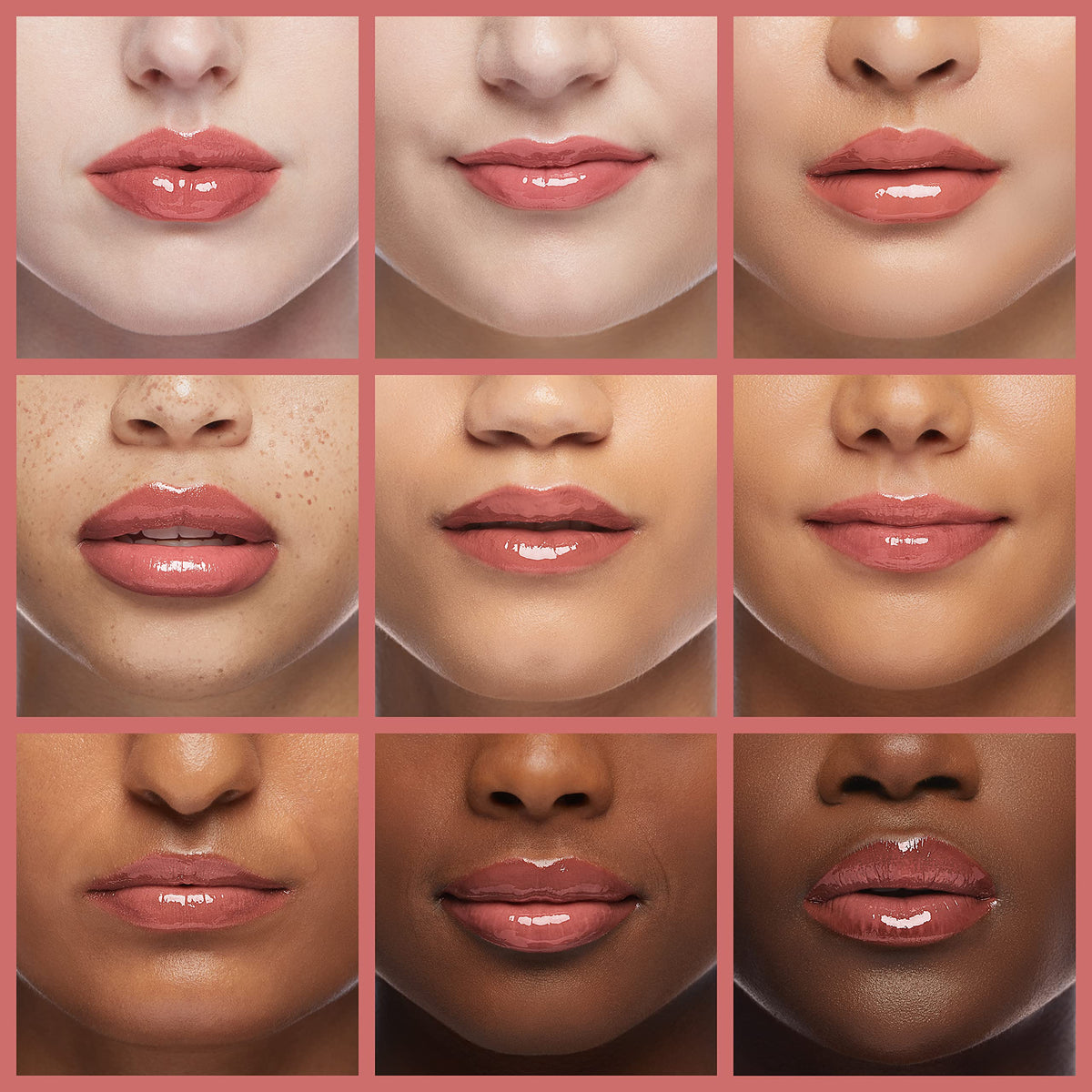Milani before and after lips showing fuller-looking glossy result