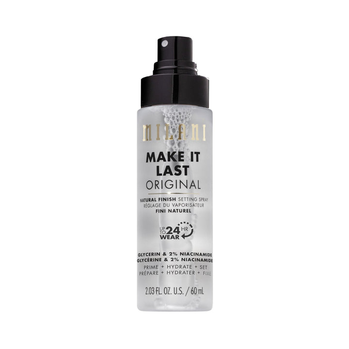 Milani bottle front packaging showing product benefits and natural finish