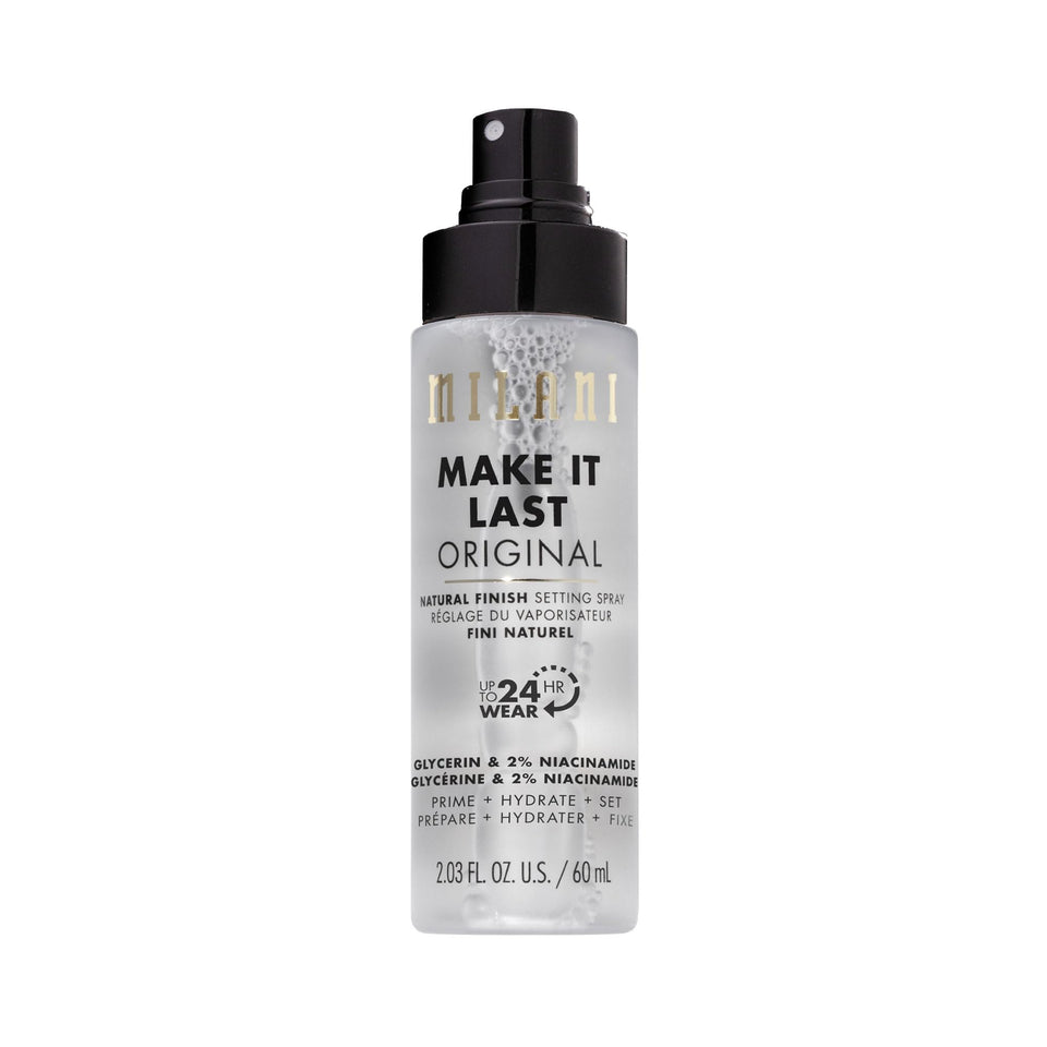 Milani bottle front packaging showing product benefits and natural finish
