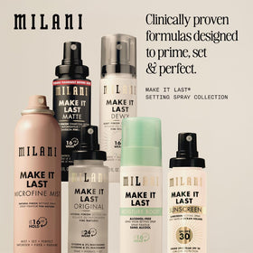 Milani bottle inside makeup bag illustrating travel-ready convenience