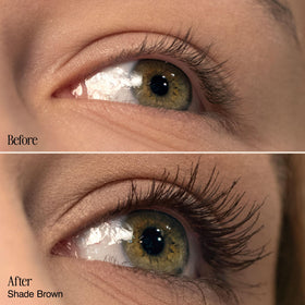 Milani mascara in lifestyle shot on model delivering daylong lifted lashes