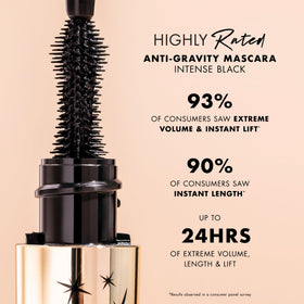 Milani mascara swiped lashes before and after showing dramatic length and fullness