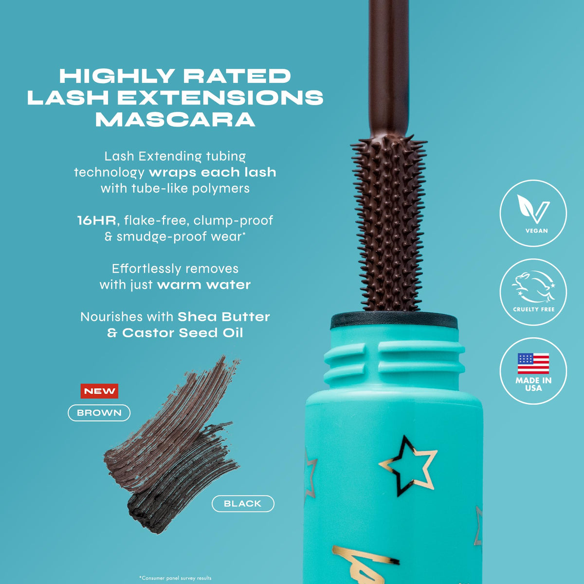Milani mascara swatch texture on skin demonstrating smooth, non-clumping finish