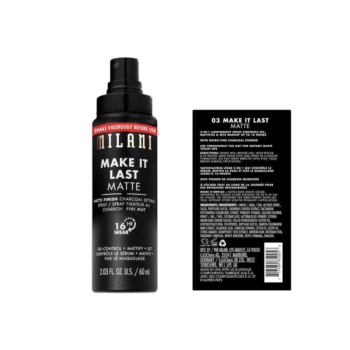 Milani close-up nozzle demonstrating even mist spray for smooth application