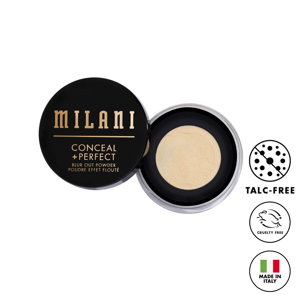 Milani open jar with netting visible to demonstrate controlled dispensing benefit