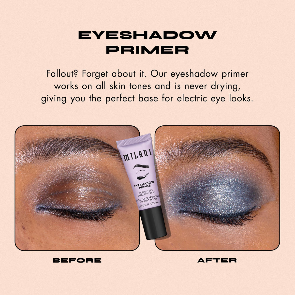 Milani primer dabbed on fingertip demonstrating easy application
