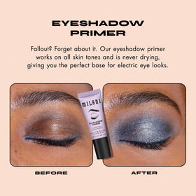 Milani primer dabbed on fingertip demonstrating easy application