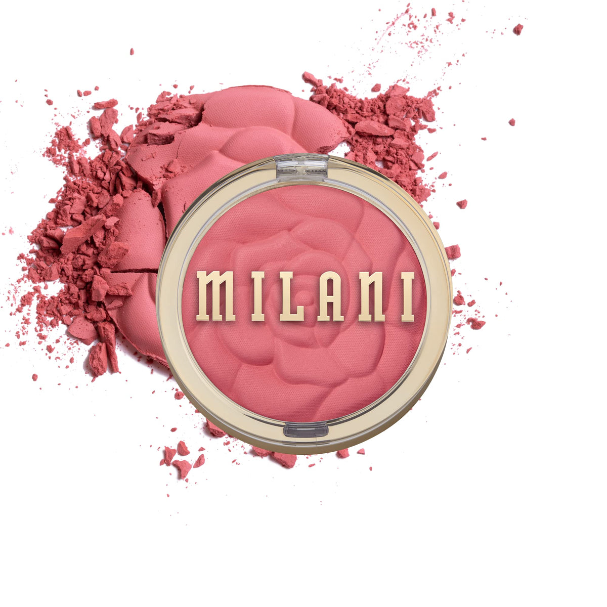 Milani front compact showing rose design and portable size benefit