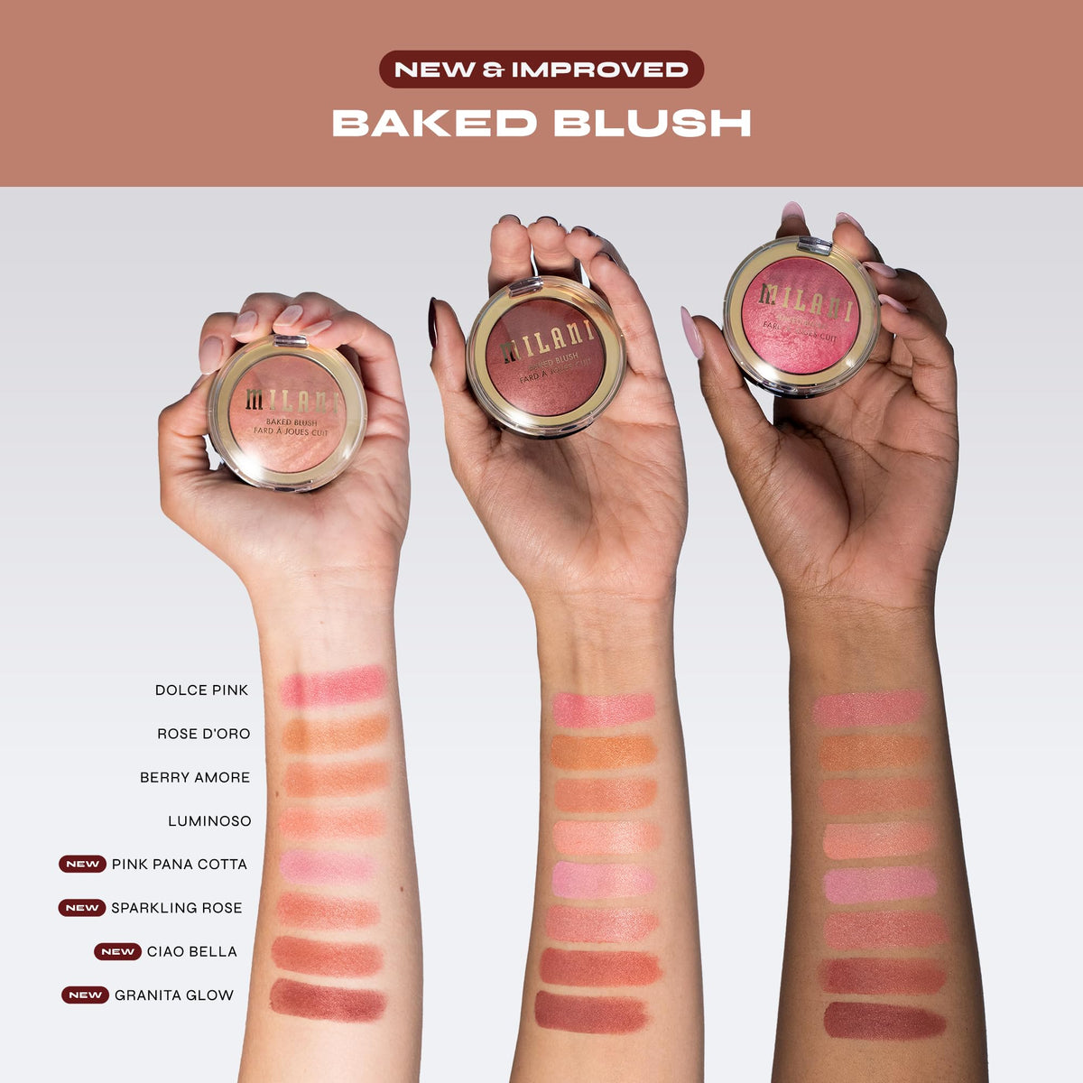 Milani Sparkling Rosé side angle profile on cheek highlighting luminous finish for dimension