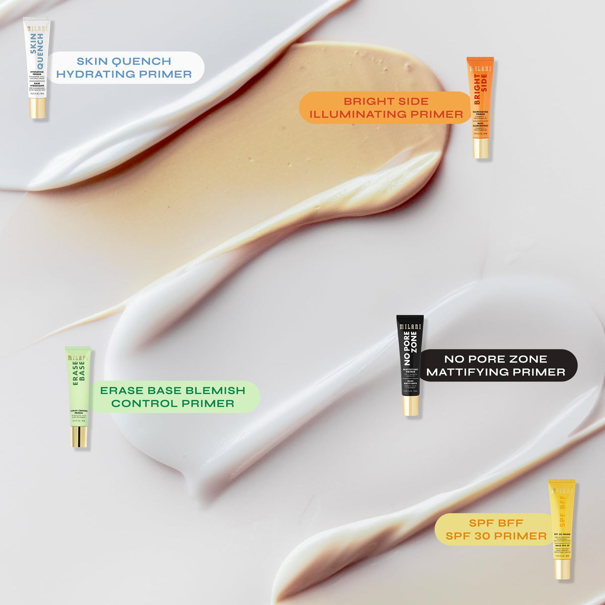Milani primer poured on hand demonstrating lightweight feel and easy application