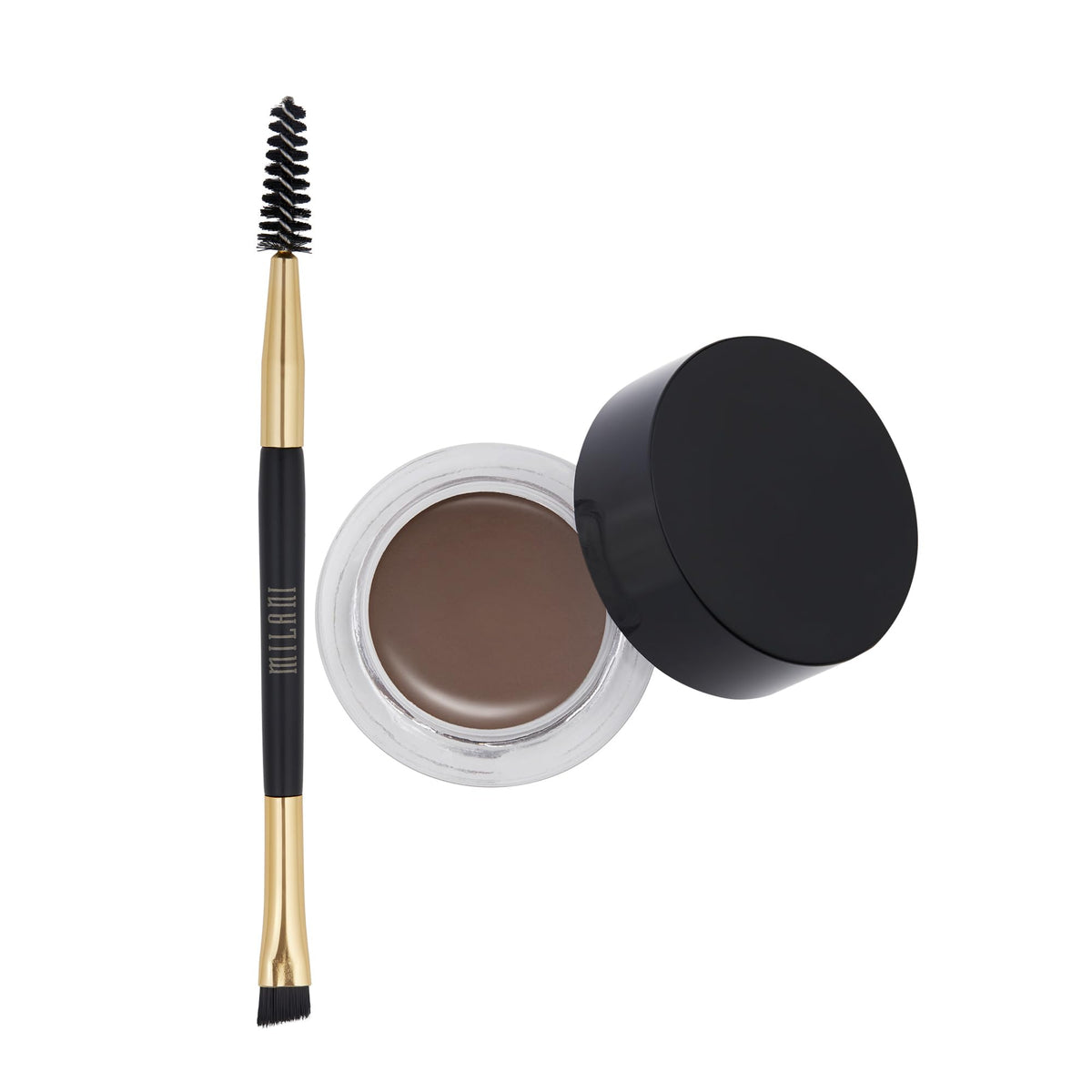 Milani on bathroom vanity styled with tools for everyday grooming