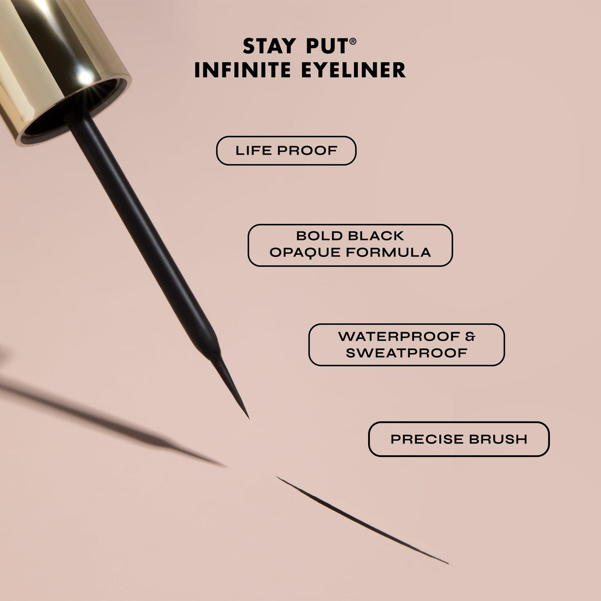 Milani Stay Put Infinite swatches on skin demonstrating intense black pigment and buildability