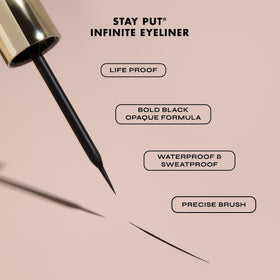 Milani Stay Put Infinite swatches on skin demonstrating intense black pigment and buildability