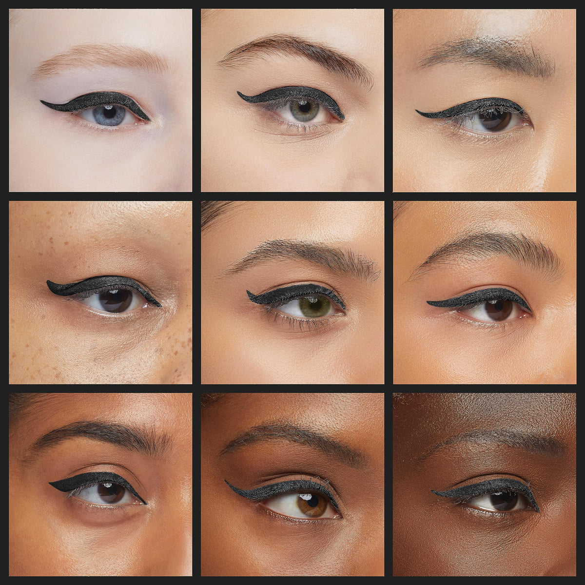 Milani Stay Put black swatches on skin showing intense pigment and matte finish longevity