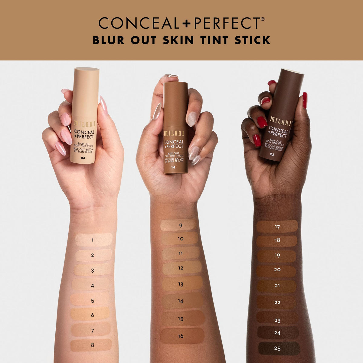 Milani stick beside brush giving scale and portable convenience