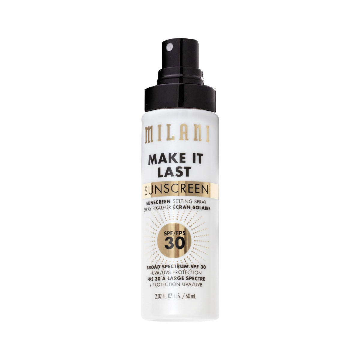 Milani front packaging showing SPF 30 protection and makeup setting benefit