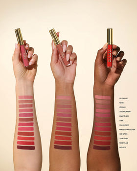 Milani texture swatch on skin showing pigmented, smooth matte finish benefit