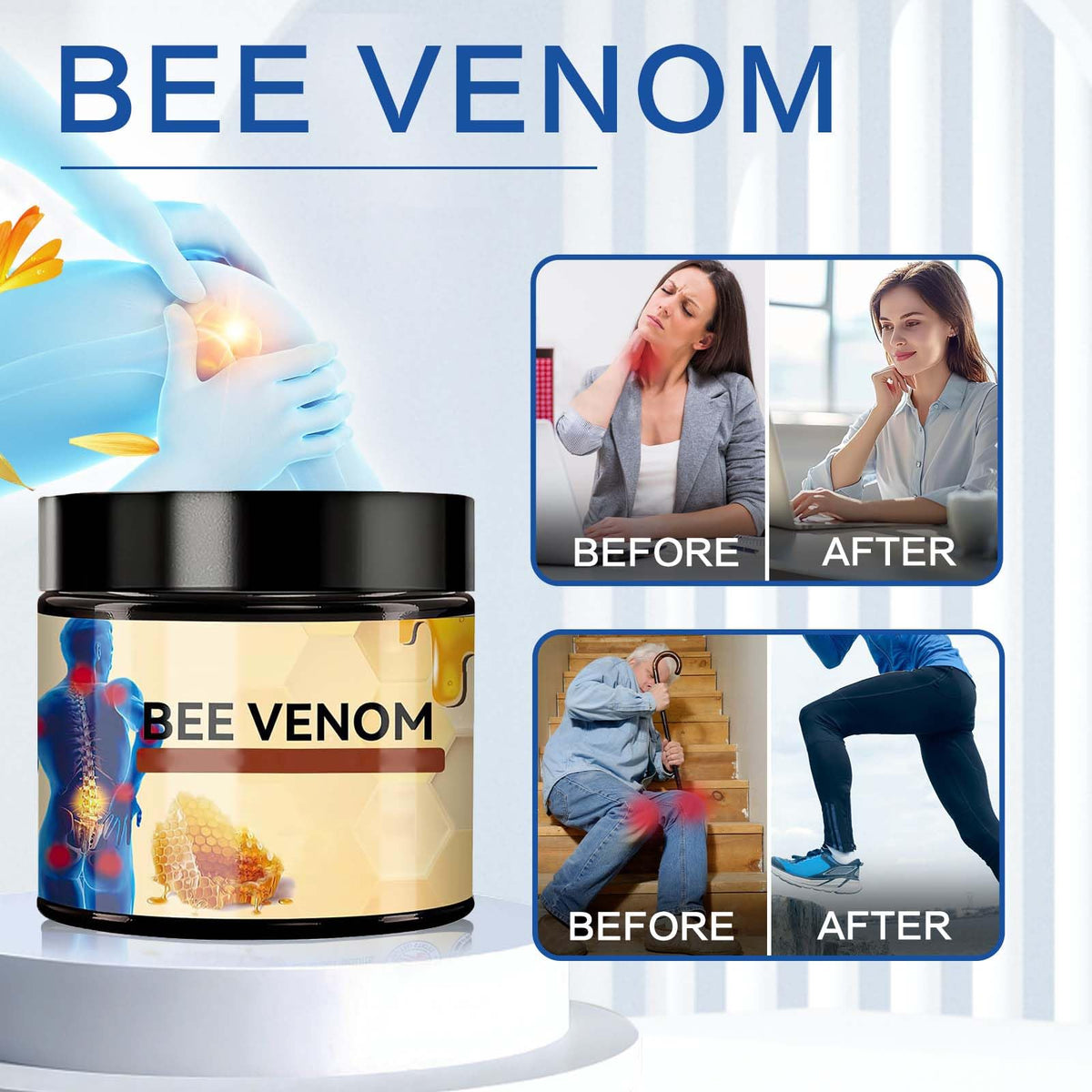 MILEDY jar open revealing smooth bee venom gel-cream consistency for easy application