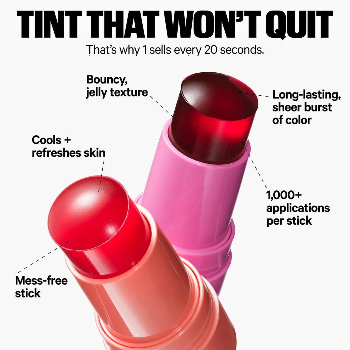 Milk Makeup cooling water jelly tint on lips in coral delivering hydrated, transfer-resistant color