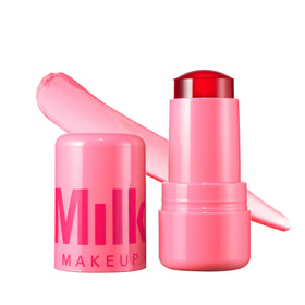 Milk Makeup front packaging showing Chill red tint and compact size benefit