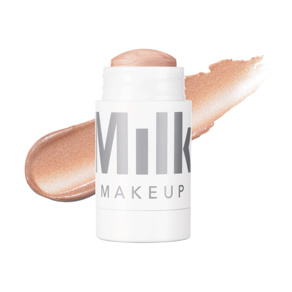 Milk Makeup highlighter front packaging showing shade Lit and compact design benefit portable glow