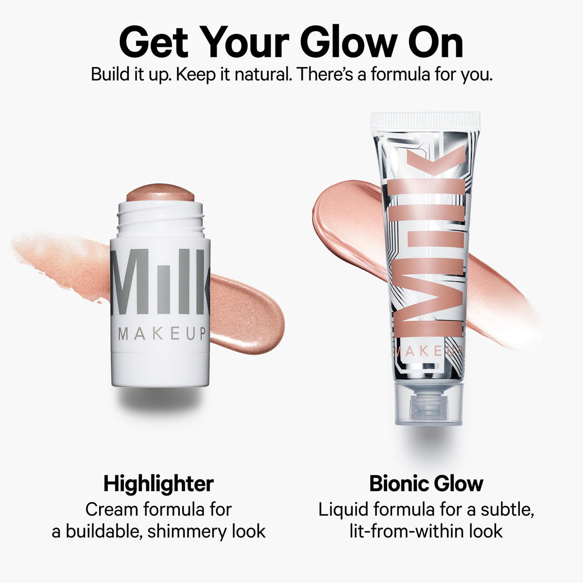 Milk Makeup highlighter next to lipstick for size comparison and convenient travel-friendly benefit