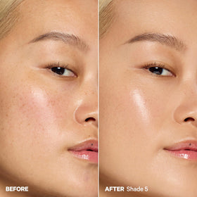 Milk Makeup blended swatch on cheek showing dewy coverage and skinlike radiance benefit