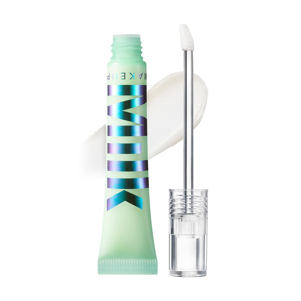 Milk Makeup front tube shot showing clear primer and compact packaging benefit hold