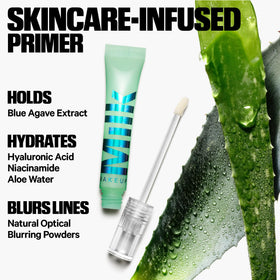 Milk Makeup ingredient label close-up displaying hyaluronic acid and blue agave benefits